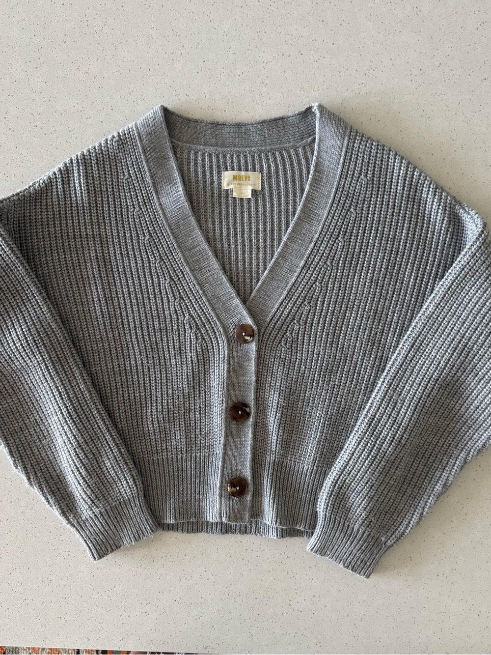 Anthropologie Gray Ribbed V-Neck Button Cardigan